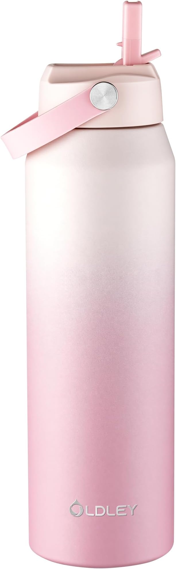 Oldley 32oz Insulated Water Bottle with Straw, Stainless Steel Water Bottle for Sports, Travel, School, BPA-Free Sports Bottles for Adult Kids, Leak-Proof, Pink-Red