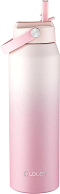 Oldley 32oz Insulated Water Bottle with Straw, Stainless Steel Water Bottle for Sports, Travel, School, BPA-Free Sports Bottles for Adult Kids, Leak-Proof, Pink-Red