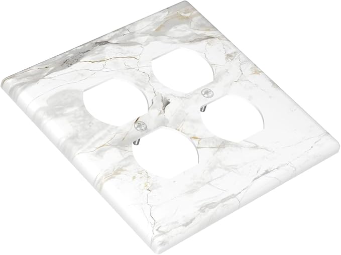 White Marbling Golden Stream Lines Print Outlet Covers 2 Gang Double Duplex Decorative Light Switch Covers Electrical Wallplates Socket Faceplate for Bathroom Kitchen Decor