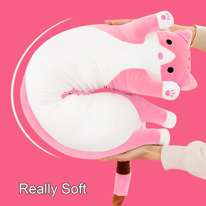 Giant Cat Pillow Plush Cartoon Kitty Sleeping Hugging Pillow, Cuddly Soft Long Kitten Body Pillow Doll Cat Cushion Toy for Kids Girlfriend (Pink, 70cm/27.55inch)