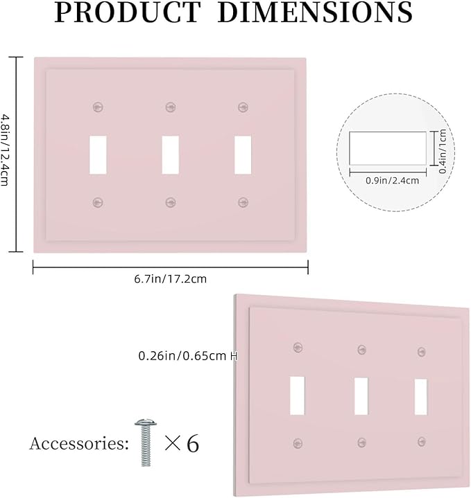 Pink 3 Gang Light Switch Plate Decorative Triple Toggle Wall Plate Cover Cute Electrical Faceplate Switch Face Plate