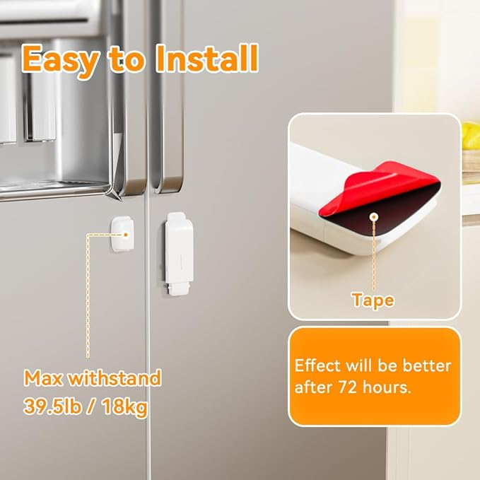 EUDEMON Updated French Fridge Lock French Door Refrigerator/Freezer Lock Apply to Max 2.28"(58mm) Two Door Gap Distance,Cabinet Cupboard Lock for Kids & Babies,Easy to Install(1Pack,White)