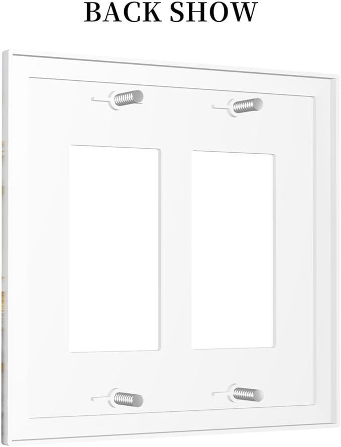 Exquisite White Gold Marble Abstract Luxurious Print Decorative Outlet Covers 2 Gang Double GFCI Rocker Electrical Wall Panels Light Switch Cover Plate for Bathroom Kitchen Decor