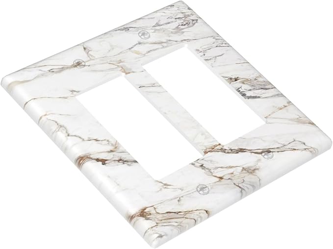 Decorative Outlet Covers White Brown Marble Abstract Modern Luxury 2 Gang Double Rocker Light Switch Cover Decorative Switch plates Electrical Wallplates GFCI Receptacle for Bathroom Kitchen