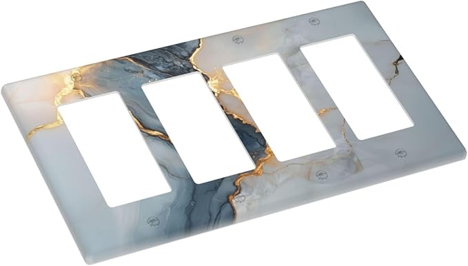 Abstract Blue Granite Luxury Texture Print 4 Gang Light Switch Cover Quad Rocker Outlet Covers Switchplates Wall Plate Decorative Electrical Faceplate for Bedroom Kitchen Living Room Decor