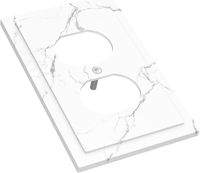 Luxurious White Marble Abstract Print Outlet Covers 1 Gang Duplex Light Switch Cover Decorative Switch Plates Electrical Receptacle Faceplate Wall Plate for Bathroom Kitchen Bedroom Decor