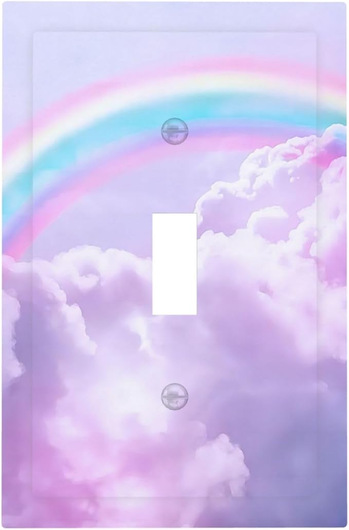 Rainbow in the Clouds Single Toggle Wall Plates Pink Art Panel 1 Gang Light Switch Cover Purple Cloud Switchplate Covers Decorative Cute Dimmer for Bedroom Kidroom Nursery Decor
