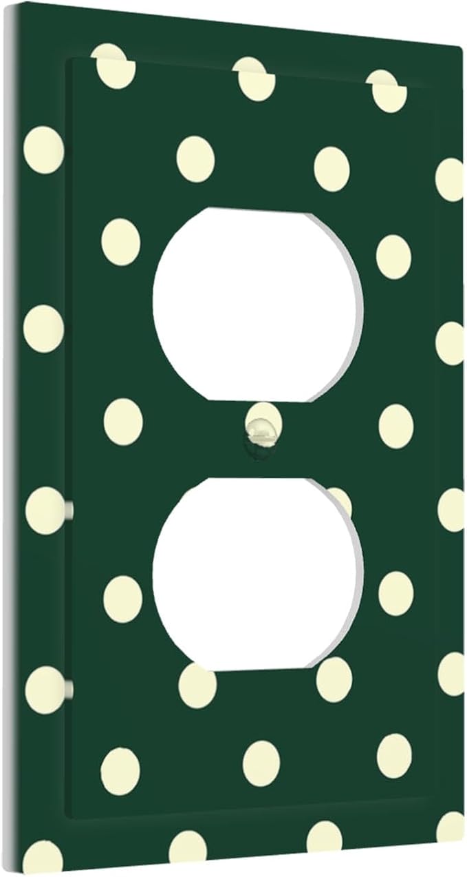 Hunter Green Polka Dot Duplex Wall Plate - 1-Gang Standard US Size Retro Preppy Outlet Covers, Vintage Emerald Dot for All Room Home Decor