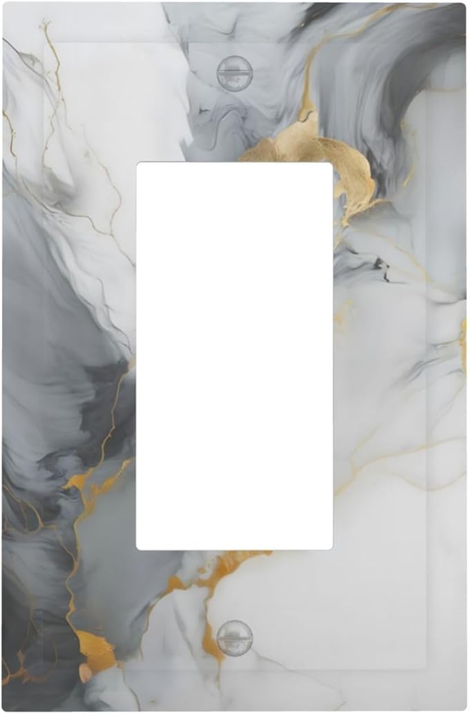 Gold Marble Grey Art Abstract Luxury Print Decorative Outlet Covers 1 Gang Single Rocker Light Switch Cover Plate Wall Plates GFCI Faceplate for Kitchen Bathroom Decor