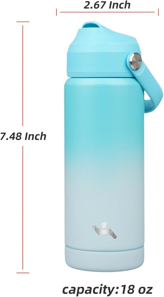 Konokyo Insulated Water Bottle with Straw Lid,18 oz Stainless Steel Vacuum Metal Bottle with Silicone Handle,Sea Salt