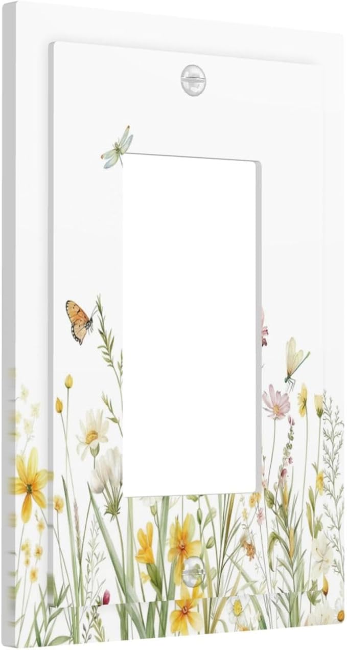 Colorful Wildflowers Dragonfly Butterfly Floral Decorative Outlet Covers 1 Gang Single Rocker Light Switch Cover Plate Wall Plates GFCI Faceplate for Bedroom Living Room Decor