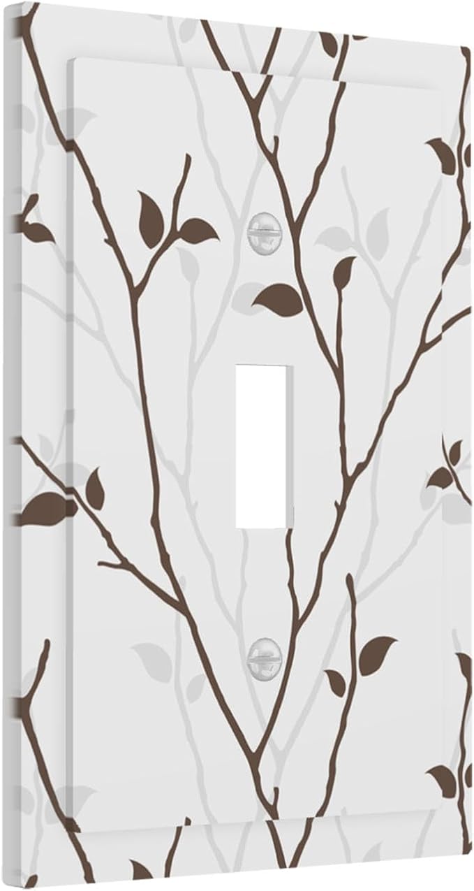Silhouette Branches 1-Gang Toggle Light Switch Plate, Minimalist Twig & Leaf Rustic Botanical Woodland Decorative Wall Plate for Farmhouse Home Decor