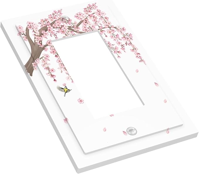 Pink Flower Tree Branch Cherry Blossom Tree Floral Birds Decorative Outlet Covers 1 Gang Single Rocker Light Switch Cover Plate Wall Plates GFCI Faceplate for Bedroom Living Room Decor
