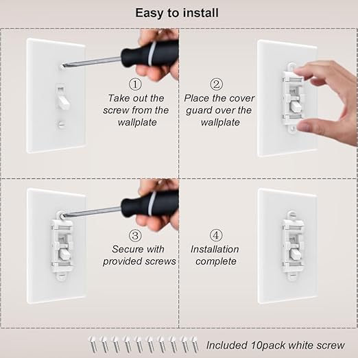 Child Proof Light Switch Cover Guard 5Pack - Unbreakable Toggle Switch Protector for Kids Safety, Smart Home & Security, 24/7 Protection,White