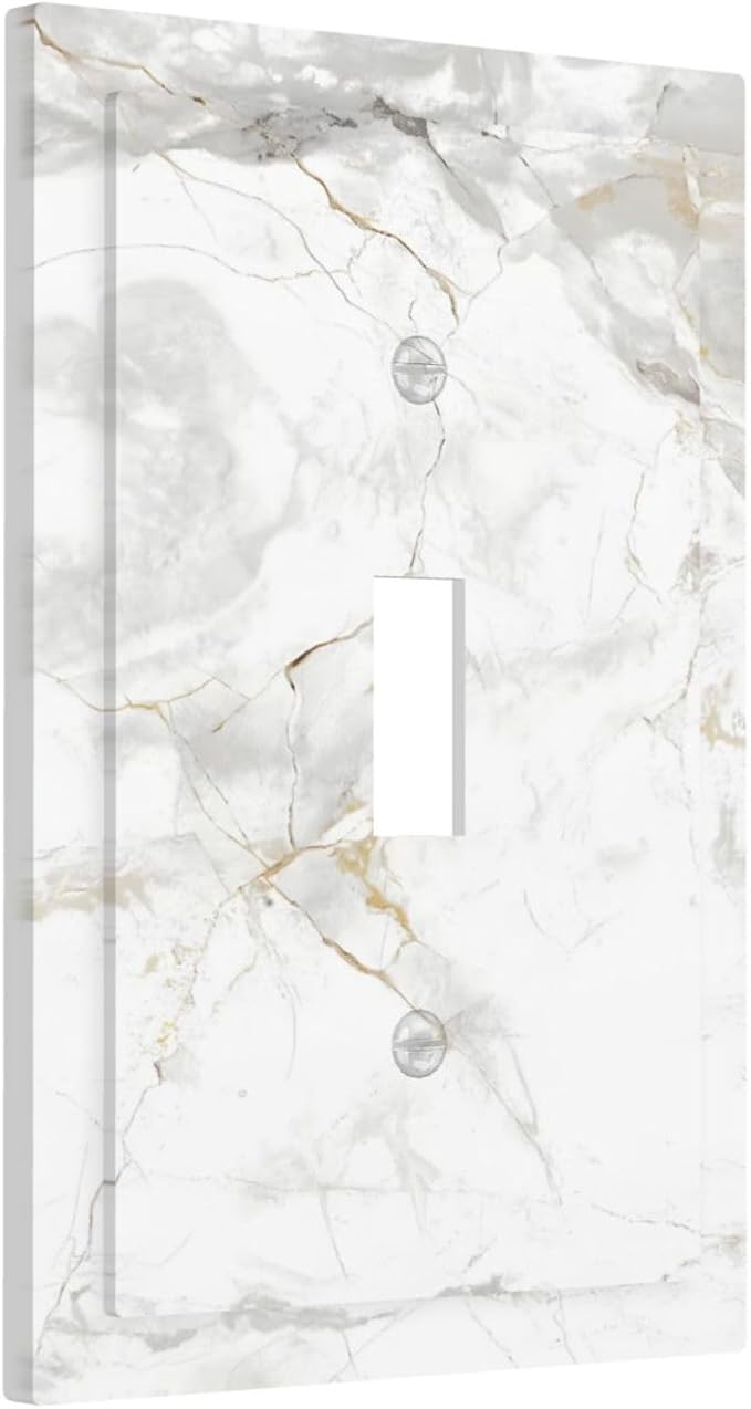 White Marbling Golden Stream Lines Print Decorative Light Switch Cover 1 Gang Single Toggle Device Electrical Faceplate Switchplates Decorator Outlet Wall Plate for Bathroom Kitchen Decor