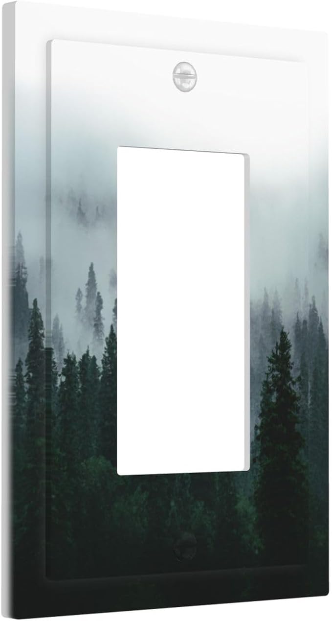 Forest Pine Forest Foggy Mountain Natural Scenery Decorative Outlet Covers 1 Gang Single Rocker Light Switch Cover Plate Wall Plates GFCI Faceplate for Bed Room Living Room Decor