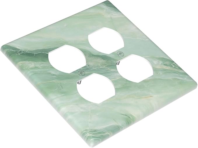 Outlet Covers Green Marble Luxury Abstract 2 Gang Decorative Light Switch Cover Double Duplex Wall Plates Switch Plates Electrical Socket Covers for Bathroom Bedroom Decor