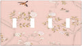 Pink Background Flowers Bird Butterflies Floral Light Switch Covers Quad Toggle Electrical Faceplate 4 Gang Wall Plate Decorative Switch Plates Cover for Bedroom Living Room Decor