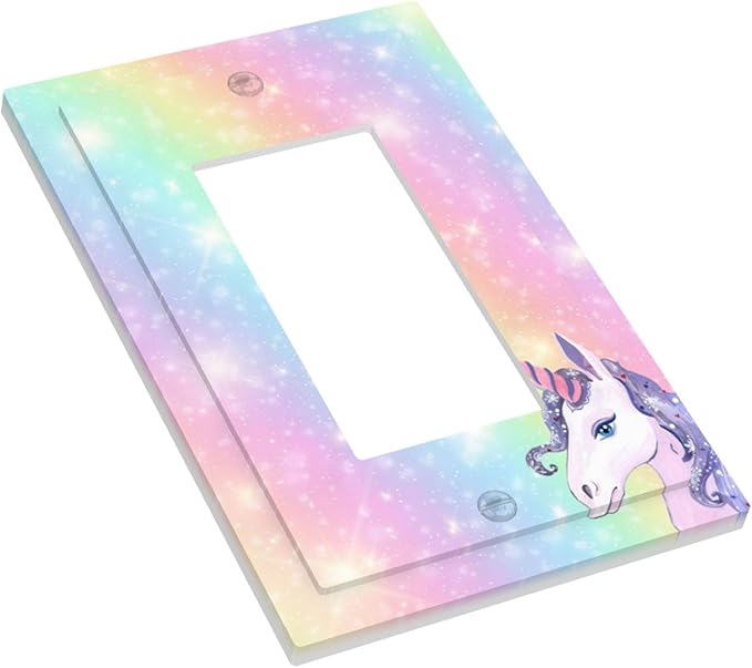 Rainbow Unicorn Single Rocker Switch Cover - 1-Gang Standard US Size Pastel Galaxy Sparkle Light Switch Covers, Magical Fantasy for Boys & Girls Bedroom