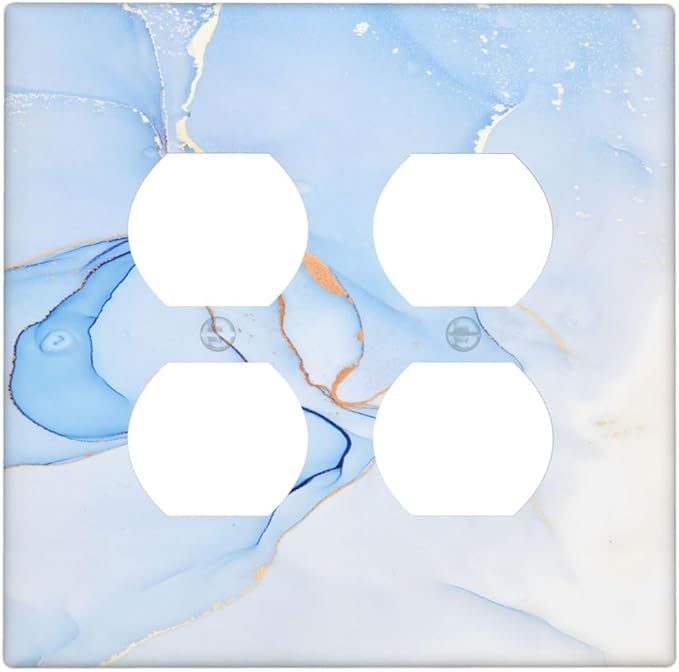 Modern Art Blue Gold Marble Abstract Luxury Print Outlet Covers 2 Gang Double Duplex Decorative Light Switch Covers Electrical Wallplates Socket Faceplate for Bathroom Living Room Decor