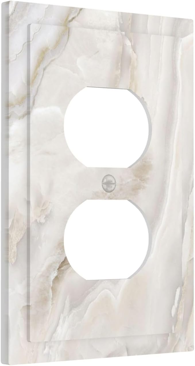 Abstract Luxury White Marble Texture Outlet Covers 1 Gang Duplex Light Switch Cover Decorative Switch Plates Electrical Receptacle Faceplate Wall Plate for Bathroom Kitchen Living Room Decor