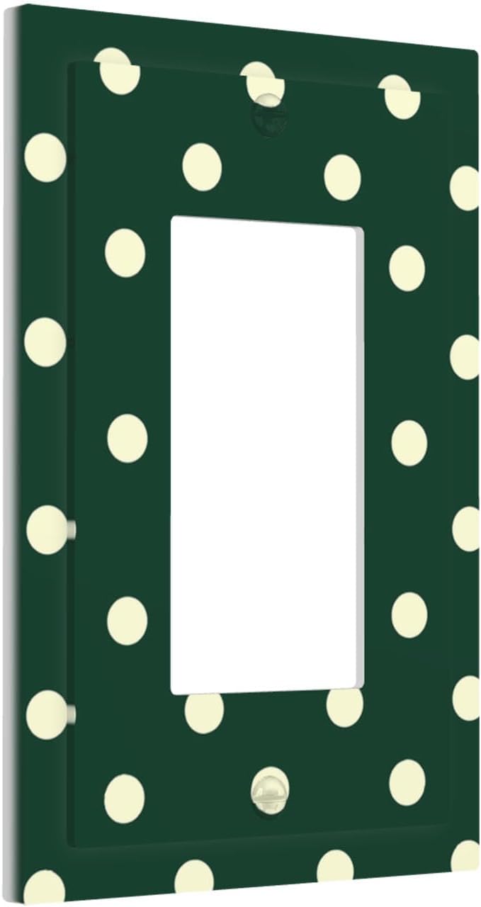 Hunter Green Polka Dot Single Rocker Switch Cover - 1-Gang Standard US Size Retro Preppy Light Switch Covers, Vintage Emerald Dot for All Room Home Decor