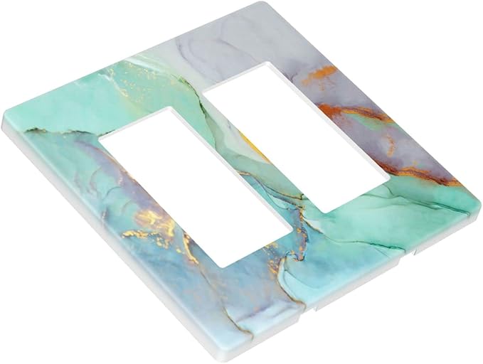 Teal Green Marble 2 Gang Double Rocker/Decor Light Switch Cover Decorative Outlet Wall Plate Electrical Faceplate Home Bedroom Art Panel Decor Screwless 4.7" x 4.6