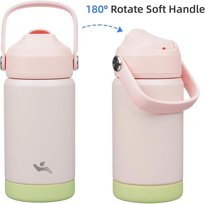 Konokyo Insulated Water Bottle with Straw Lid,12 oz Stainless Steel Vacuum Metal Bottle with Silicone Handle,Pearl