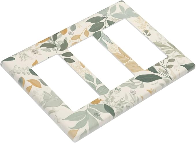 Boho Watercolor Leaves 3 Gang Rocker Outlet Covers Triple Rocker Light Switch Cover Watercolor Green Botanical Wall Plate Decorative Faceplate for Bedroom Kitchen Living Room Decor