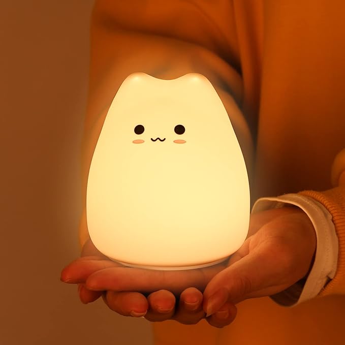 ZKLiLi Night Light for Kids Lamp, 16 Colors Lamp Cute, Dimmable Baby Night Lights for Nursery,Silicone Rechargeable Nightlight for Kids Room, Kawaii Room Decor (LYcat-B)