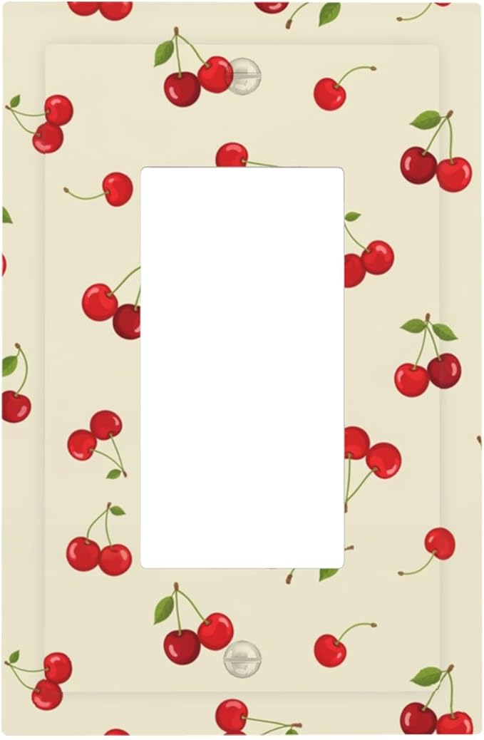 Sweet Cherry Blossom Single Rocker Switch Cover - 1-Gang Standard US Size Playful Cherry Duo Light Switch Covers, Retro Cherry Print for Girls Room Decor