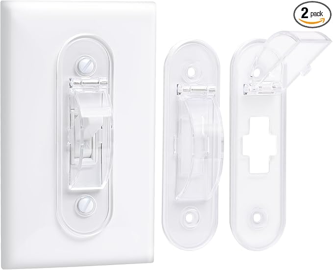 Wall Switch Guard, Childproof Light Switch Cover Guard | Toggle Style | Light Switch Protection | Lock Toggle Switch in On or Off Position | 2 Pack, Clear