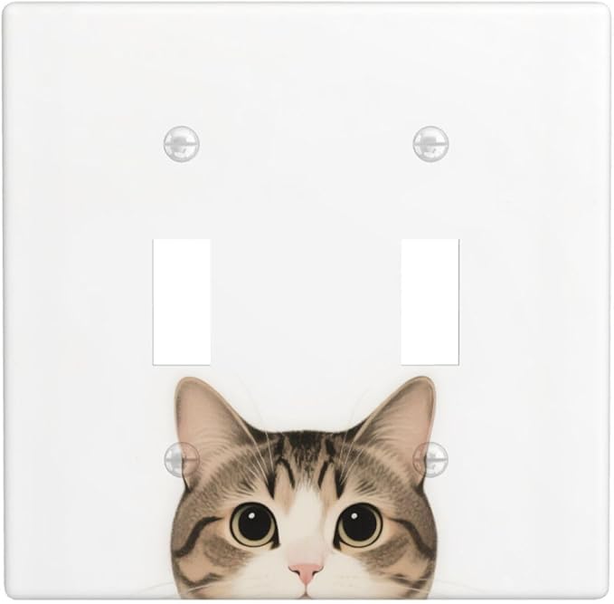 Cat Double Toggle Wall Plate Decorative 2 Gang Light Switch Covers Electrical Switchplate Home Decorate Faceplat for Bathroom Bedroom Kitchen Room 4.5 x 4.5 Inch