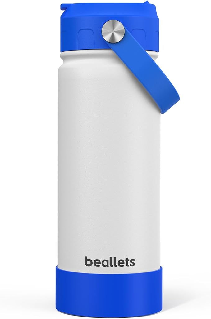 Kids Water Bottle, 18oz Toddler Insulated Bottles with Stickers, 18/8 Stainless Steel Leak-Proof Kids Straw Cup for School, Gifts for Boy(BlueWhite)