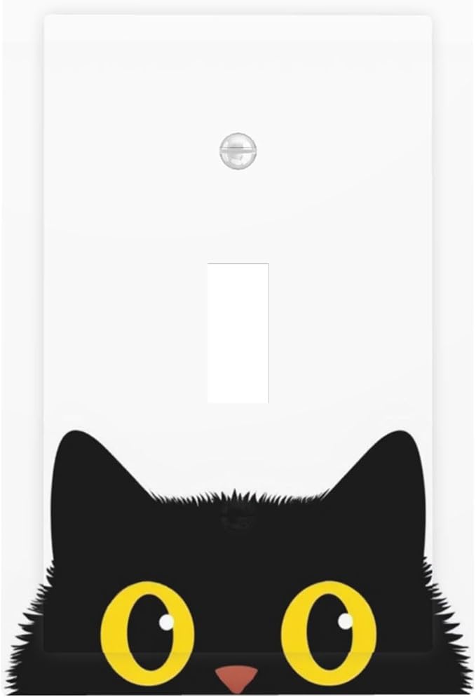 Peeking Cute Black Cat 1-Gang Toggle Light Switch Plate, Curious Cat Eyes Decorative Wall Plate for Cat Lover Decor