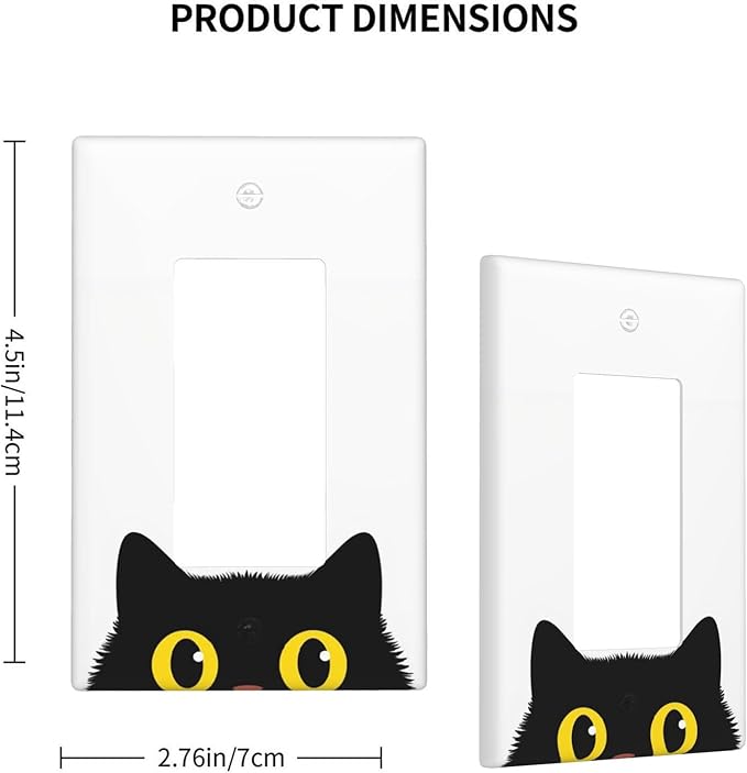 Cute Black Cat 1-Gang Rocker Wall Plate, Cartoon Cat Pet Lover Switch Plate for Living Room, Bedroom & Bathroom