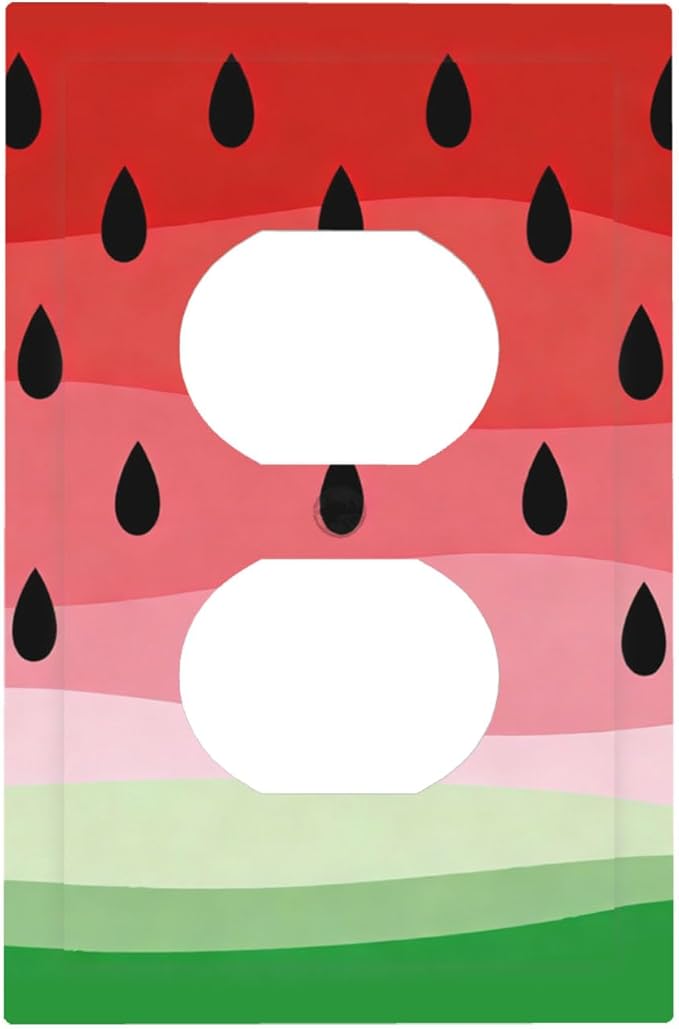 Gradient Watermelon Slice & Seeds Duplex Wall Plate - 1-Gang Standard US Size Summer Freshness Playful Fruit Design Outlet Covers for Kitchen Decor