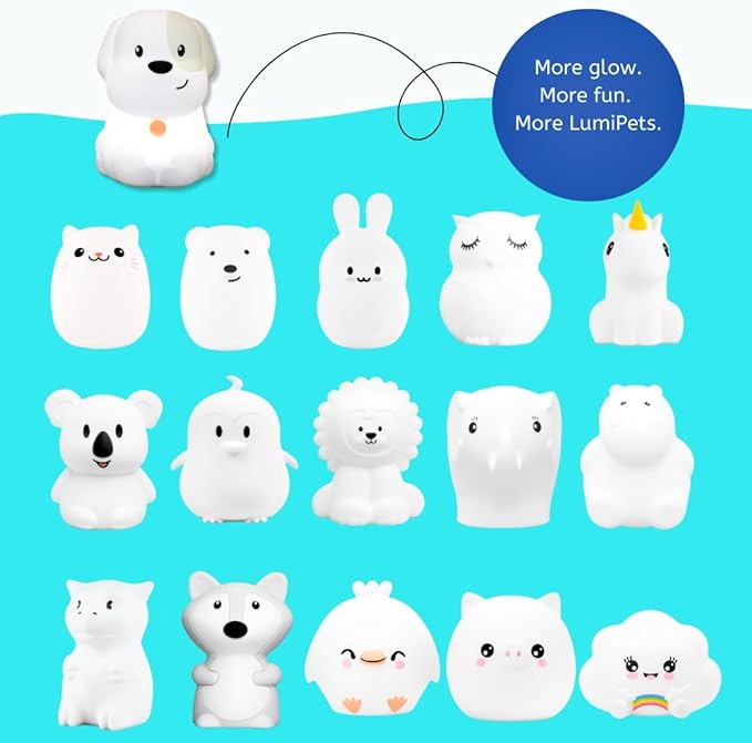 Lumipets Pepper The Puppy Dog Squishy Silicone Night Light for Kids | Cute Night Light with Remote & Touch Control for Baby & Toddler Bedrooms | Color Changing Animal Lamp | Soft Portable Nightlight