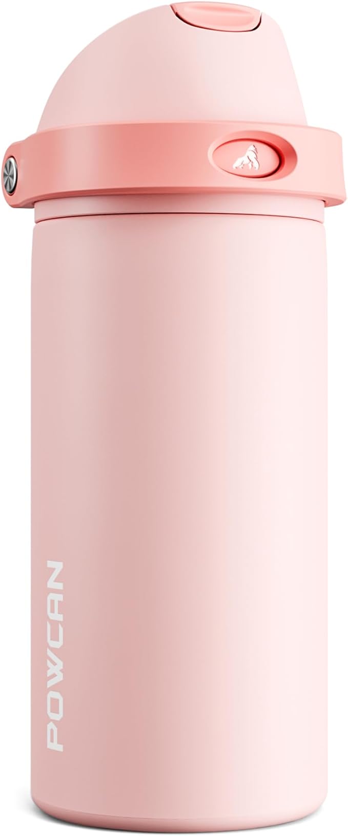 POWCAN 18 oz Insulated Water Bottle: 2-in-1 Push-Button Spout & Quick-Flip Straw, Leakproof, Cold 24Hrs, Fits Car Cup Holder, Stainless Steel Water Bottle for Sports, Travel, School (Cotton Candy)