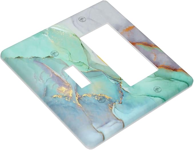 Teal Green Marble 2 Gang Single Toggle/Rocker Combination Light Switch Cover Decorative Wall Plate Faceplate Boys Kids Teen Girl Bedroom Room Decorate 4.5" x 4.5