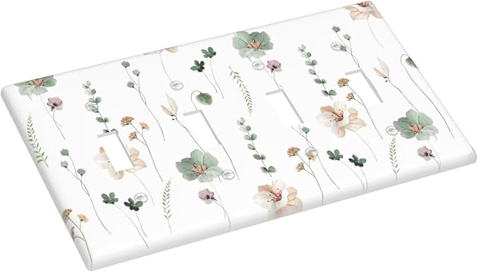 Light Switch Covers Watercolor Floral Botanical Flowers Quad Toggle Electrical Faceplate 4 Gang Wall Plate Decorative Switch Plates For Living Room Bed Room Decor
