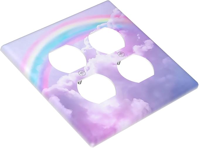 Outlet Covers Rainbow Sky with Clouds 2 Gang Decorative Light Switch Cover Double Duplex Wall Plates Switch Plates Electrical Socket Covers for Bathroom Home Decor