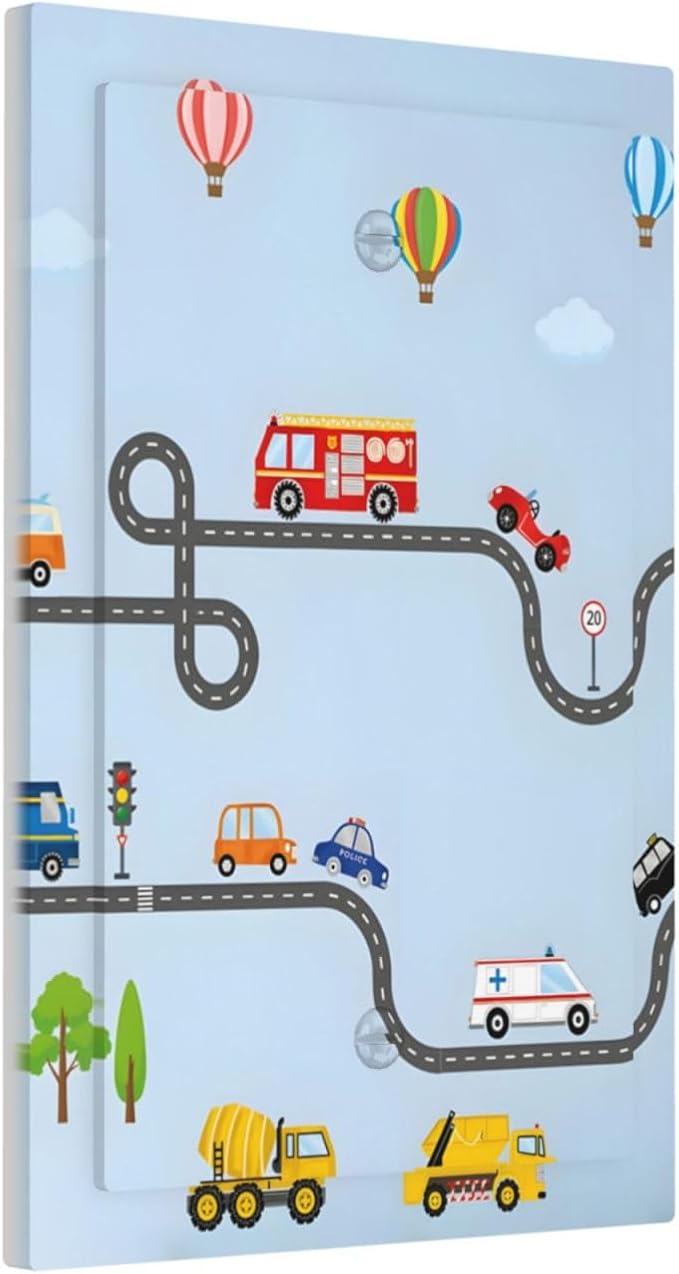 Road Construction Car Truck Hot Air Balloon Light Switch Cover Plate 1 Gang No Device Blank Electrical Wall Plates Faceplate Decorative Switch Plate Covers for Nursery Kids Room Decor