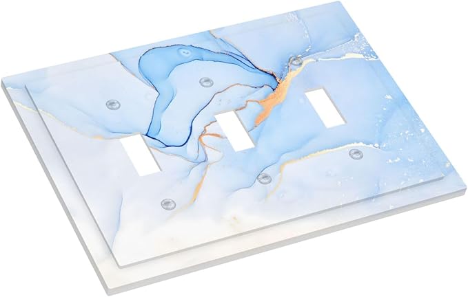 Modern Art Blue Gold Marble Abstract Luxury Print Decorative Switch Plates 3 Gang Wall Plate Triple Toggle Light Switch Cover Faceplate Electrical Wall Panels for Bathroom Living Room Decor