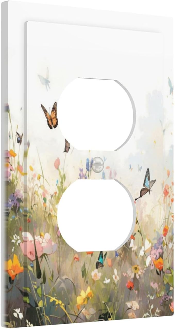 Wildflowers Watercolor Floral Colorful Butterfly Outlet Covers 1 Gang Duplex Light Switch Cover Decorative Switch Plates Electrical Receptacle Faceplate Wall Plate for Farmhouse Bed Room Decor