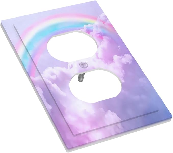 Outlet Covers Rainbow Sky with Clouds 1 Gang Duplex Light Switch Cover Plate Decorative Wall Plates Electrical Switchplate Receptacle for Bathroom Home Decor（2 Pack）