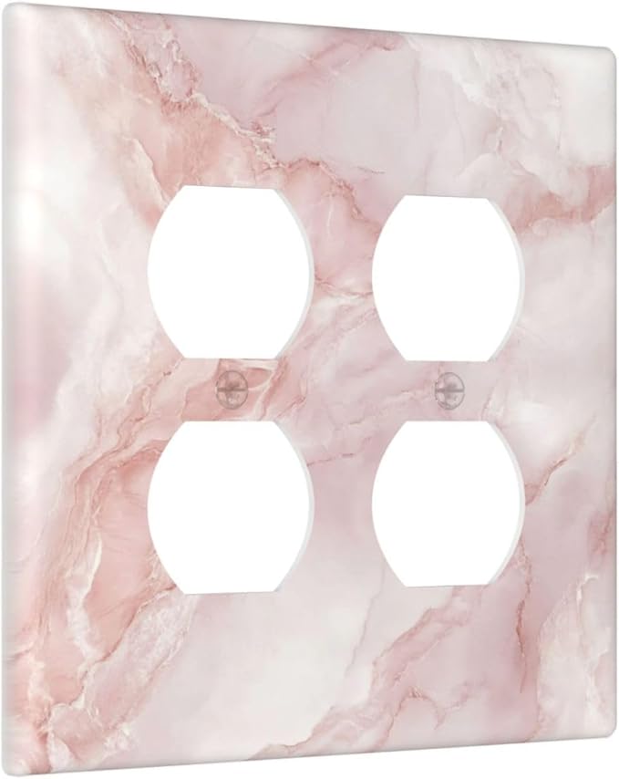 Light Switch Cover Plate Pinkish-White Marble Abstract Luxury Elegant 2 Gang Socket Covers Double Duplex Wallplates Switch Plates and Outlet Covers for Bathroom Home Decor