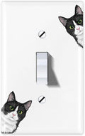 WIRESTER Single Gang Toggle Light Switch Plate/Wall Plate Cover - Black White Tuxedo Cat Hide And Seek