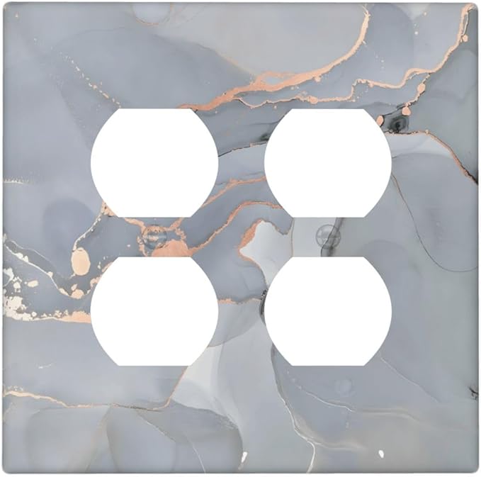 Gray And Gold Marble Abstract Luxury Print Outlet Covers 2 Gang Double Duplex Decorative Light Switch Covers Electrical Wallplates Socket Faceplate for Bathroom Kitchen Bedroom Decor