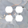 Gray And Gold Marble Abstract Luxury Print Outlet Covers 2 Gang Double Duplex Decorative Light Switch Covers Electrical Wallplates Socket Faceplate for Bathroom Kitchen Bedroom Decor
